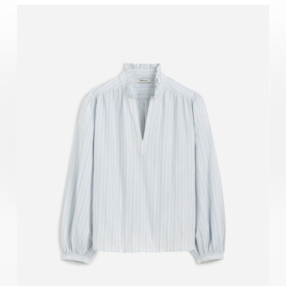 Madewell blue white stripe ruffled popover top blouse size SM new - Picture 4 of 9